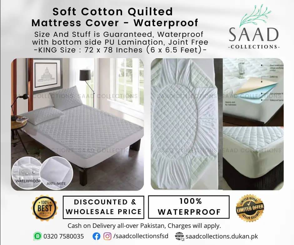 Soft Cotton Quilted Mattress Cover - Waterproof